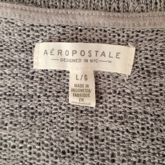 Aeropostale Large Gray Metallic Drop Shoulder Long Sleeve High Low VNeck Sweater - Picture 6 of 7